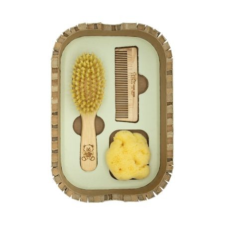 Newborn Care Set (0–1 anno) | Spazzola, Pettine e Spugna Naturale per la Cura del Bambino