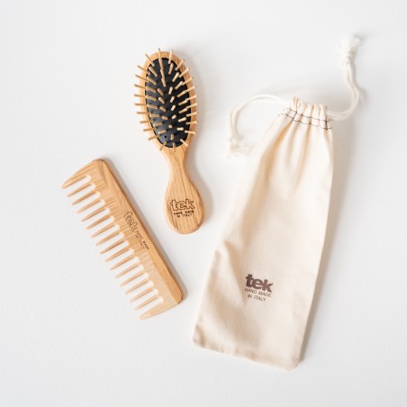 Kit da borsetta: Spazzola Ovale e Pettine naturali con custodia in cotone