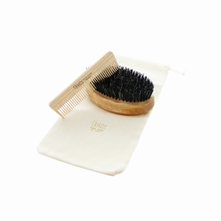 Kit da uomo: Spazzola da Barba e Pettine con custodia in cotone