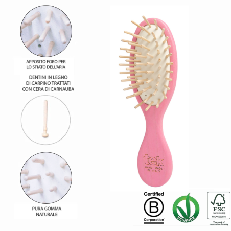 Kit da borsetta: Spazzola Ovale e Pettine Rosa con custodia in cotone