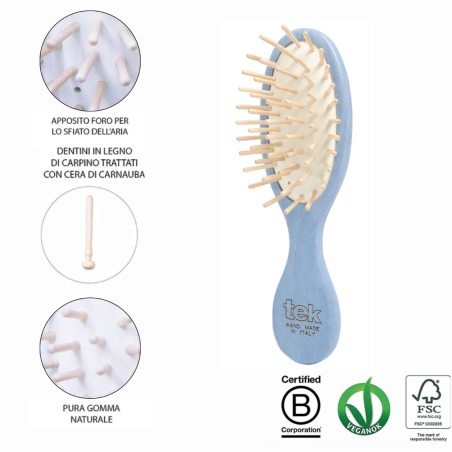 Kit da borsetta: Spazzola Ovale e Pettine Azzurro con custodia in cotone