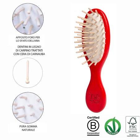 Kit da borsetta: Spazzola Ovale e Pettine Rosso con custodia in cotone