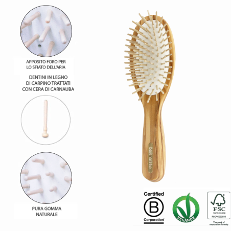 Spazzola Ovale Grande con Dente Corto in Legno di Olivo