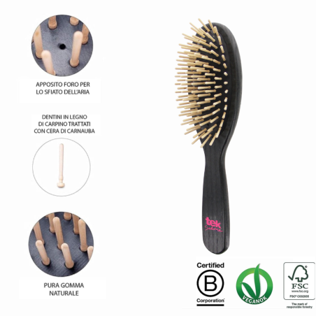 Spazzola Ovale Grande Nera con Dente Corto